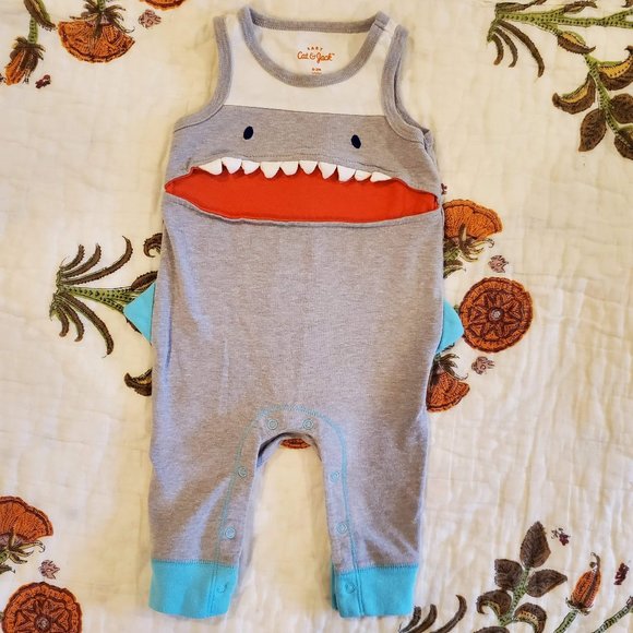 Cat & Jack Other - Cat & Jack Shark Romper, EUC Sz. 0-3m